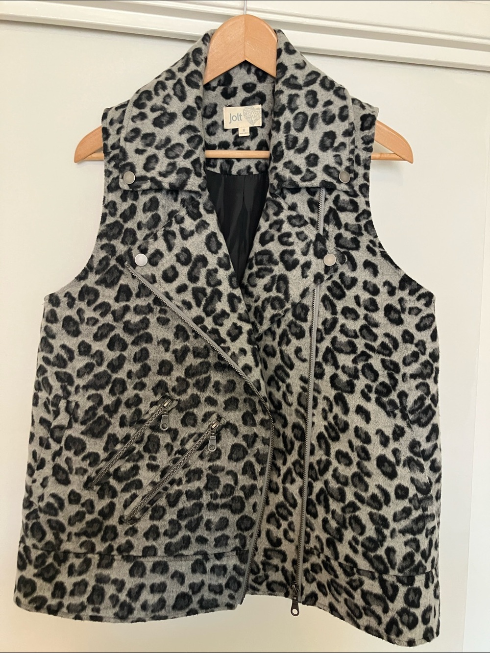 Jolt Black and Gray Leopard Moto Vest